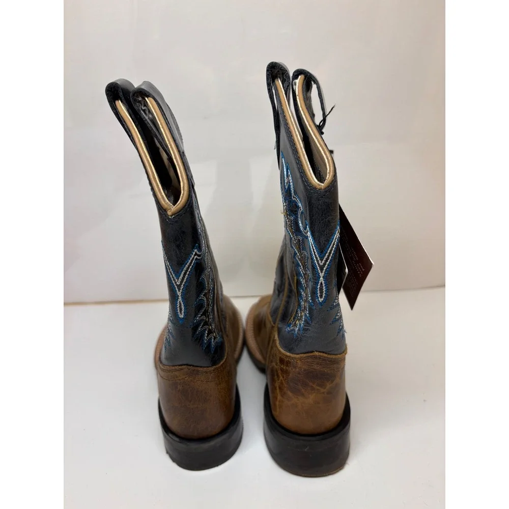 Old West Kids BSC1960 Tan Blue Embroidered Leather Cowboy Boots Size 11.5 D